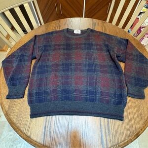 Sears & Roebuck Vintage Plaid Sweater Men’s Knitted In Italy Navy Maroon Size L